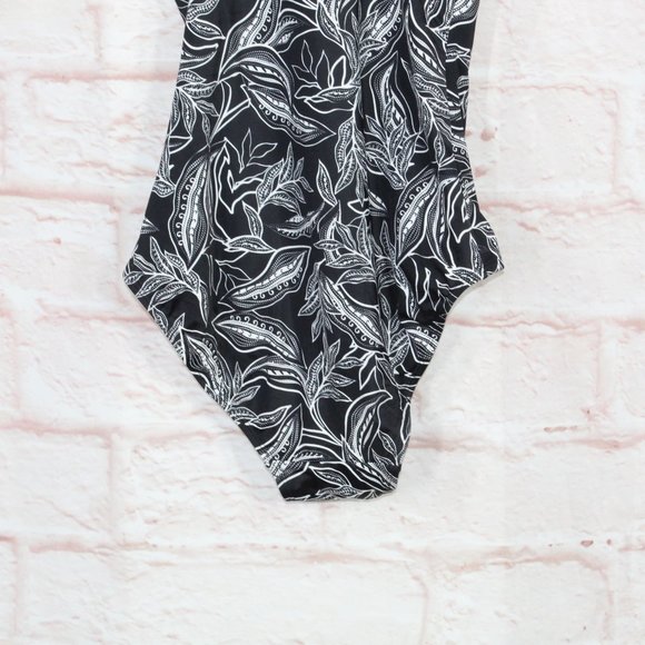 LL Bean Black Botanical Squareneck Tanksuit One-Piece Swimwear Size 12 - Picture 6 of 10